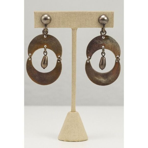 Vintage Jewelry - Vintage Womens Chunky Silver Tone Open Bead Dangle Clip On Earrings 80s 90s Y2K‎
